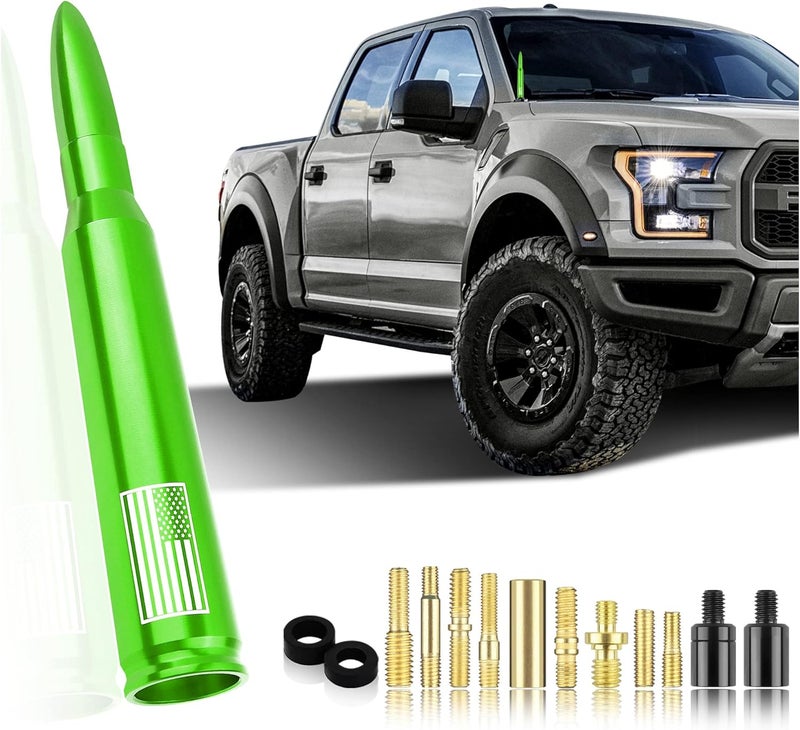 Turcee Car Bullet Antenna,Truck Exterior Decoration Accessories Car Vehicle Replacement Antenna Conpatible with Ford F150 RAM 1500 GMC Heavy Duty Pickup Trucks Accessories(New Upgrade Green-U.S. Flag)… - Image 1